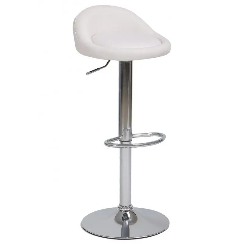 Tabouret haut ajustable Aliveri en simili cuir et métal blanc/argenté, 42x38'5x69/91 cm