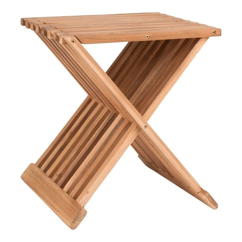 Tabouret bas en bois de teck naturel, 35 x 40 x 45 cm | Erto