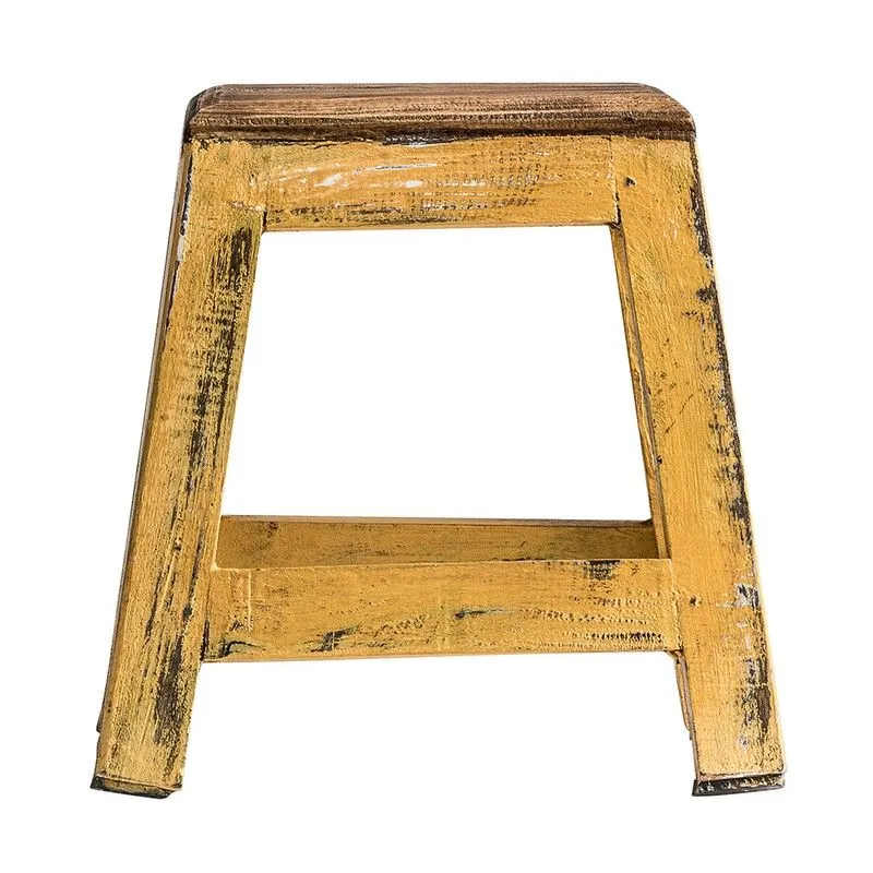 Tabouret bas en bois d'acajou couleur moutarde, 30 x 30 x 29 cm | Buzet