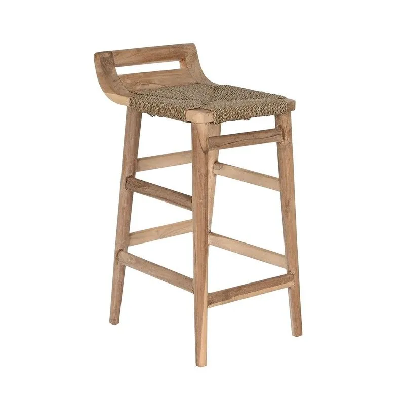 Tabouret en bois de teck et rotin naturel, 37 x 45 x 77 cm | Siège Naturel