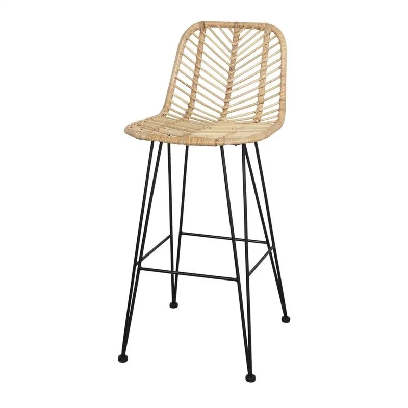 Tabouret moyen en rotin naturel et acier, 41 x 49 x 94 cm | Médée