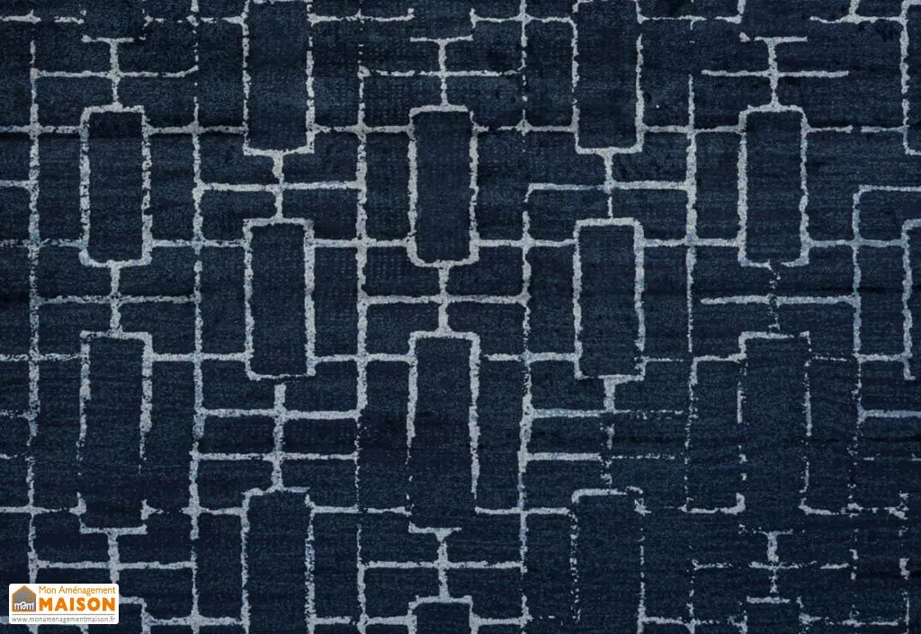 Tapis de salon bleu rectangulaire en viscose - Zarco