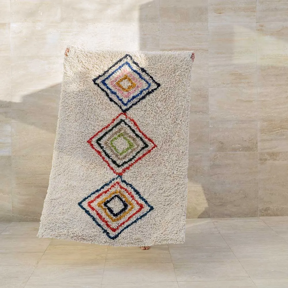 Tapis lavable inspiration Berbère Coton recyclé Coloré - Fond écru