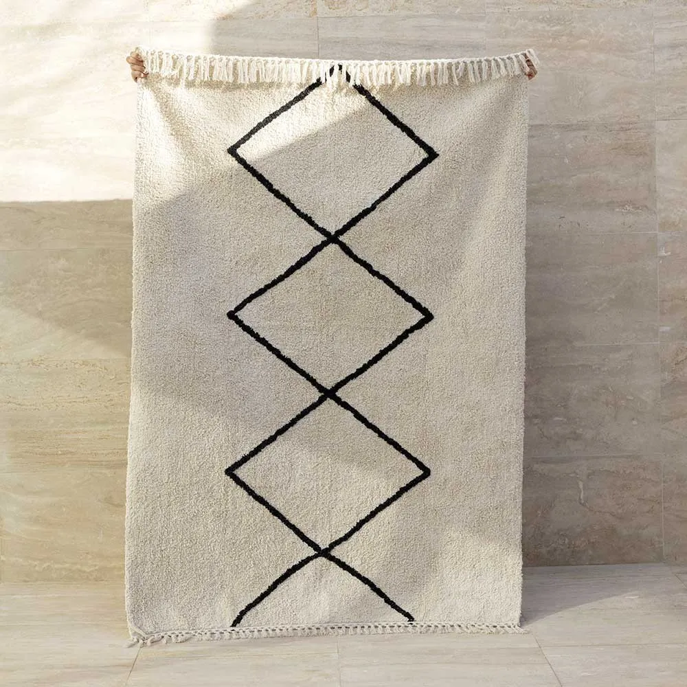 Tapis lavable Losange en Coton recyclé Noir / écru - modèle Rabat