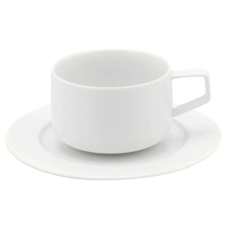 Tasse à thé en porcelaine blanche avec soucoupe, Ø 16,1 x 5,9 cm | Route de la Soie Blanc