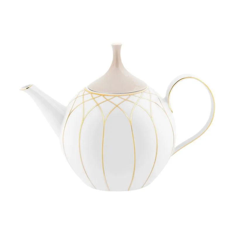 Théière en porcelaine blanc, beige et or, 23,1 x 14,1 x 17 cm | terrasse