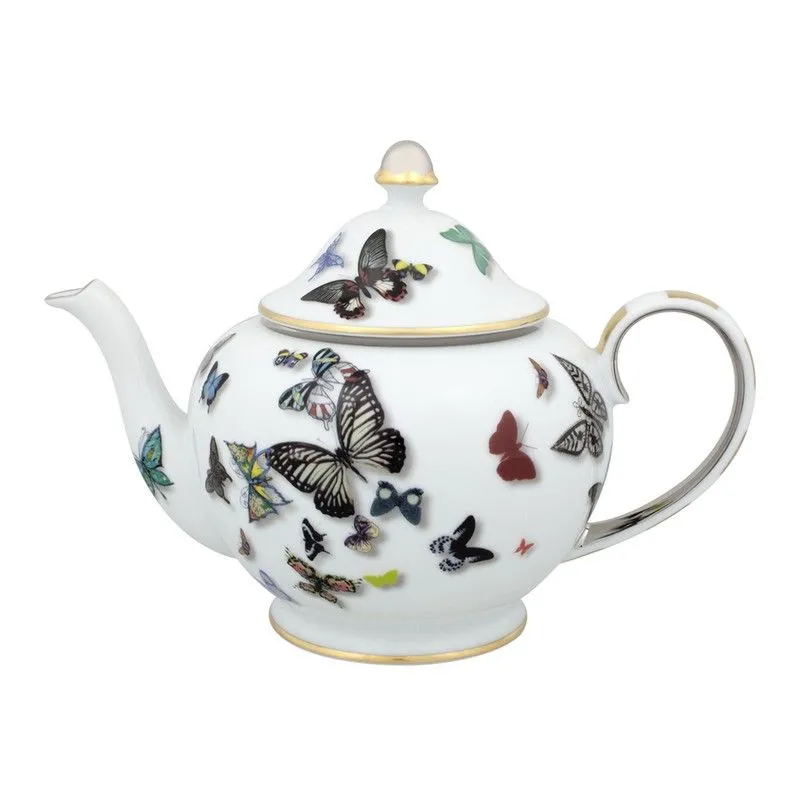 Théière en porcelaine multicolore, 15,8 x 26,3 x 18,1 cm | défilé de papillons