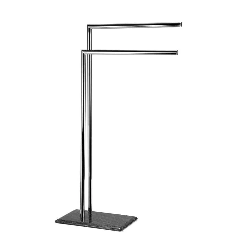 Porte-serviettes double en L Chrome / Marbre Noir, 50x20x83cm