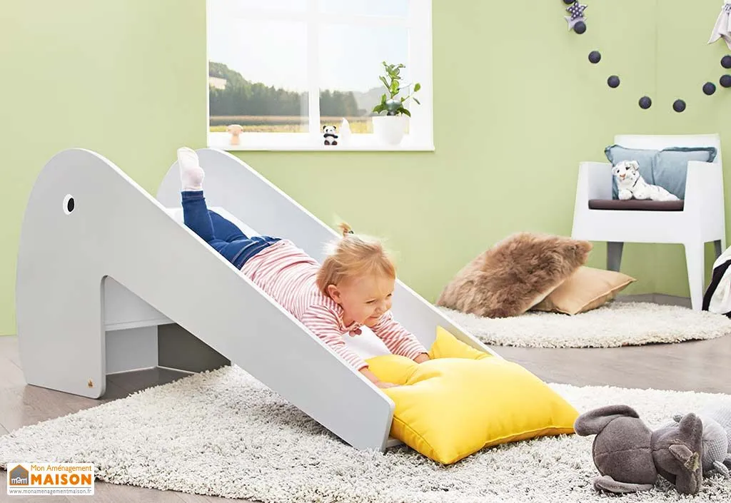 Toboggan Intérieur en Bois - Gris / Blanc 155 cm