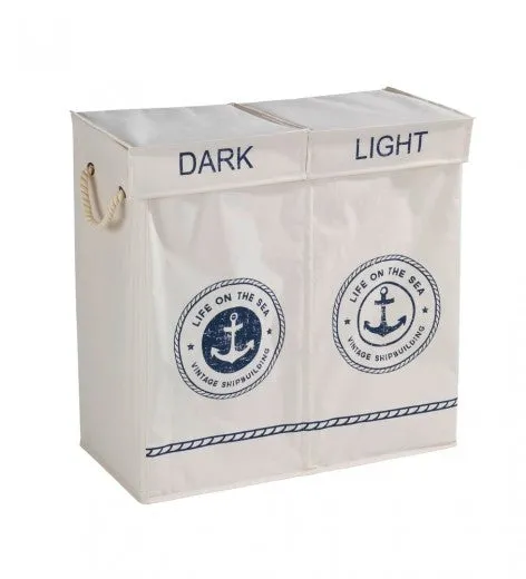 Panier à linge avec couvercle et 2 compartiments, Duo Sylt Beige, l60xA30xH60 cm