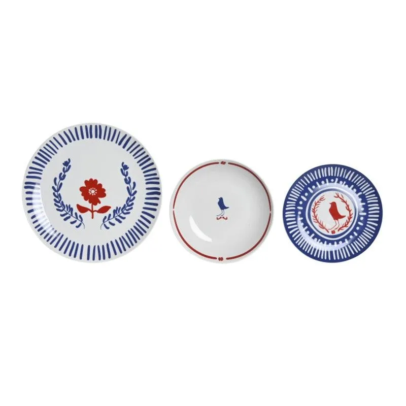 Vaisselle en porcelaine 18 pièces multicolore | méditerranéen