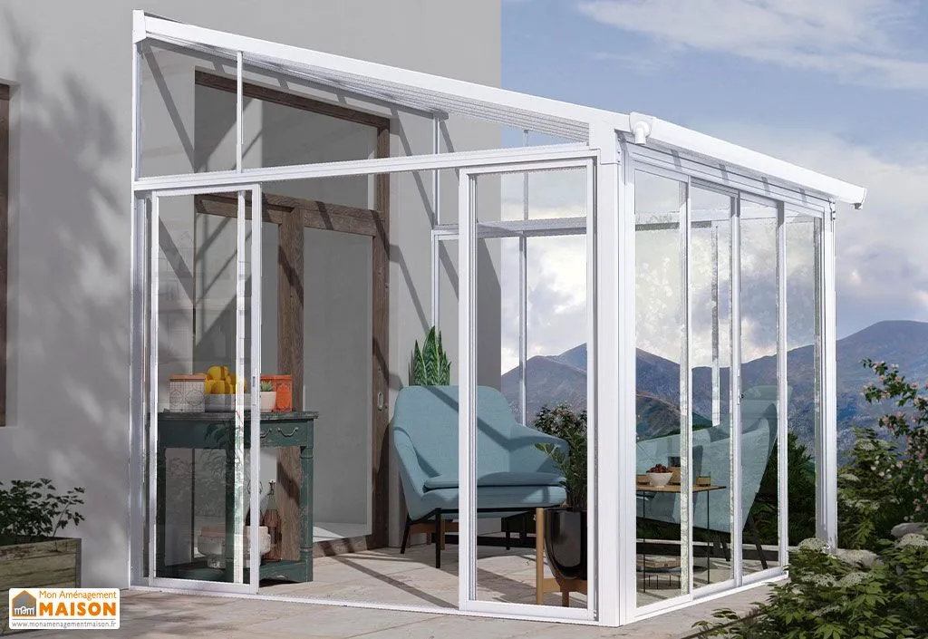 Véranda en aluminium et polycarbonate Sanremo blanche – 2,77 x 3,05 m