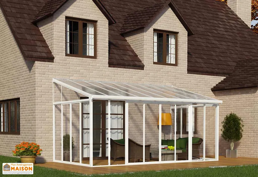 Véranda en aluminium et polycarbonate Sanremo blanche - 5,46 x 2,77 m
