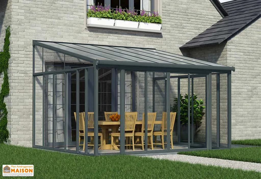 Véranda en aluminium et polycarbonate Sanremo grise - 4,25 x 3,67 m