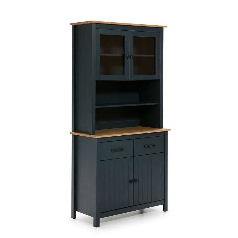 Vitrine en bois bleu, 90 x 40 x 180 cm