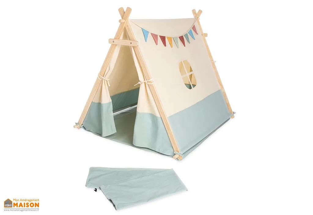 Tente pour enfant en tissu et bois Pinolino – 101 x 131 x 106 cm