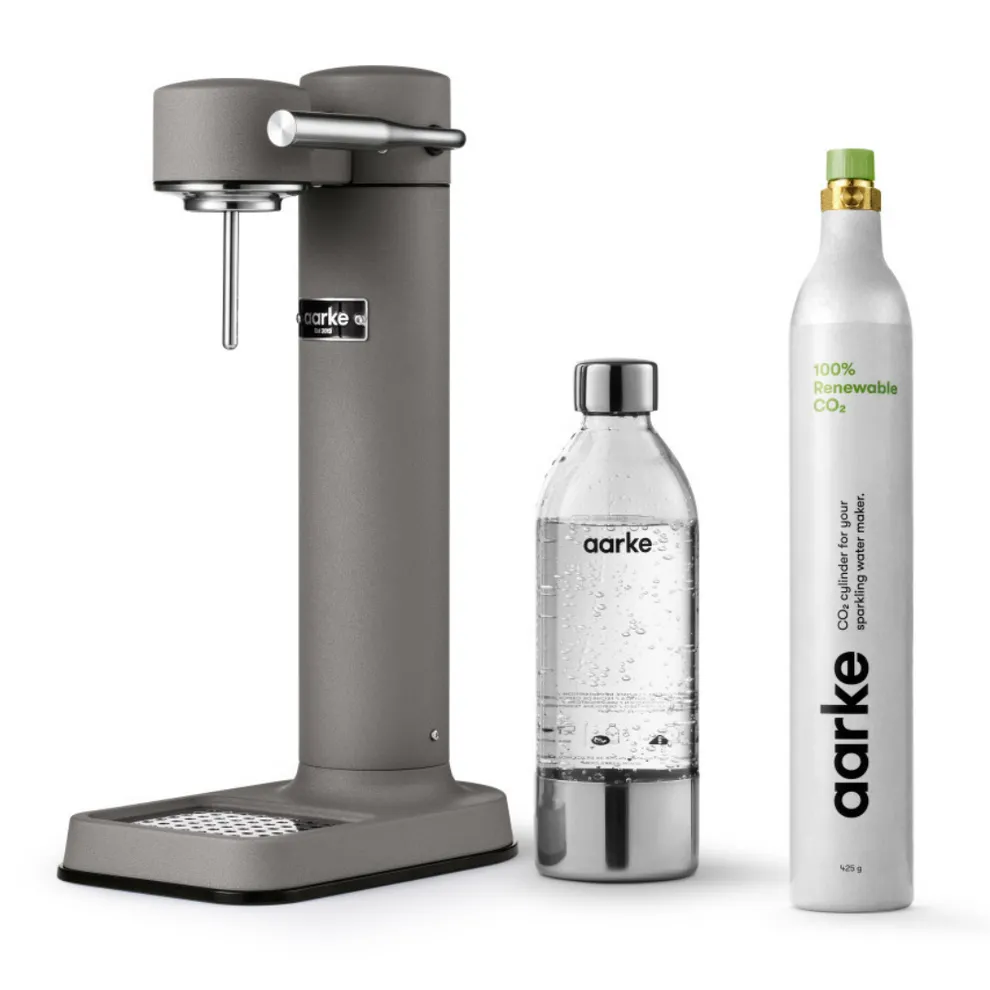 Appareil à gazéifier Gris mat avec une bouteille en PET recyclable 0,65 litre et une cartouche de gaz CO²