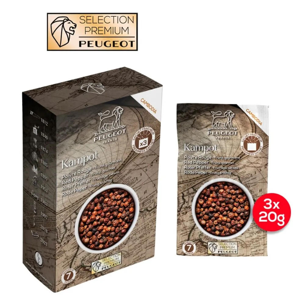 Boite de 3 sachets Kampot poivre rouge 60g