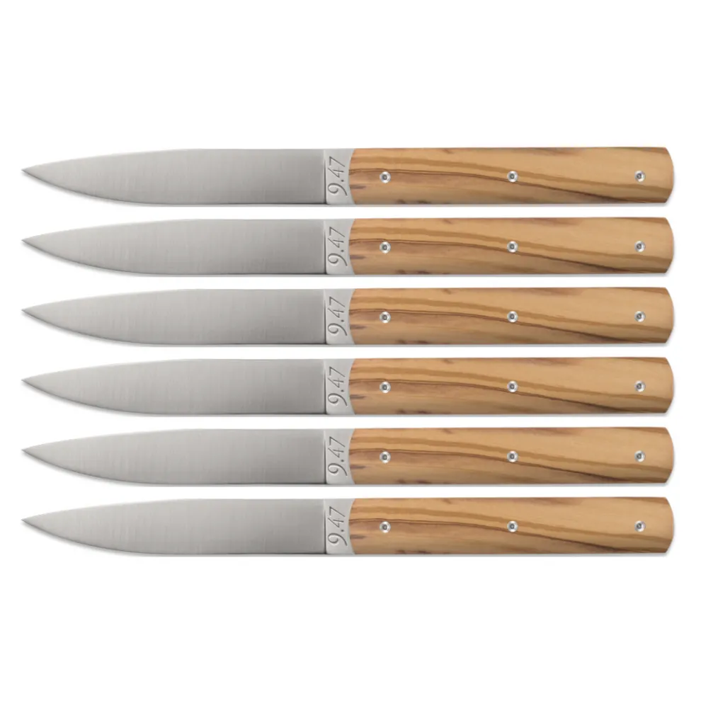 Couteau de table Perceval 9.47 manche en bois d'Olivier par 6 pièces