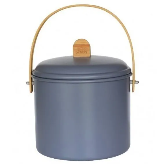 Seau à compost 7 litres Gris Ardoise en acier avec son filtre en charbon et sa poignée en bambou