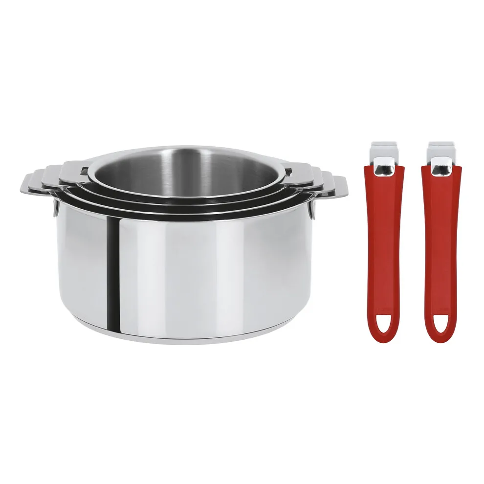 Série de 4 casseroles Mutine amovibles 14 à 20 cm + 2 poignées framboise